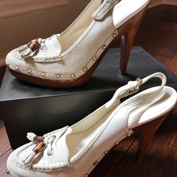 Gucci studded suede wooden heel loafer - Picture 4 of 6